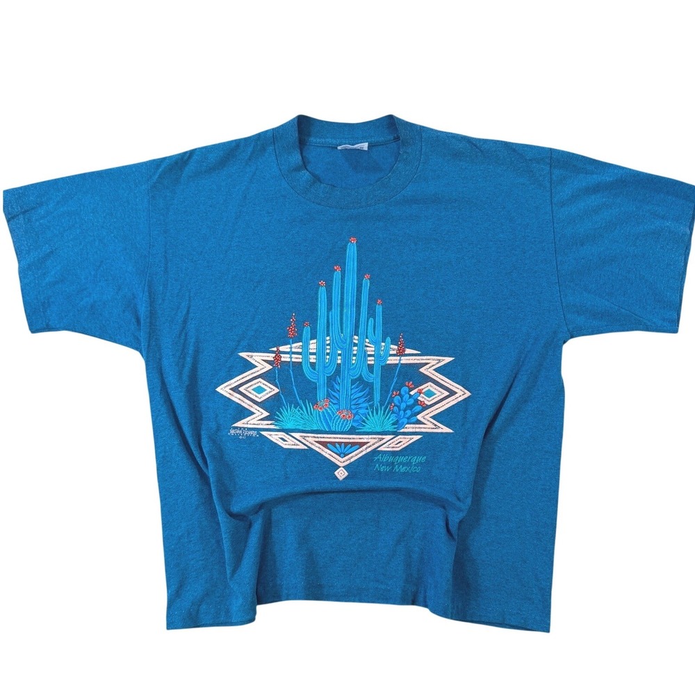 VTG 90s Single Stitch Nathan Richards T-Shirt XL Blue Teal Albuquerque NewMexico